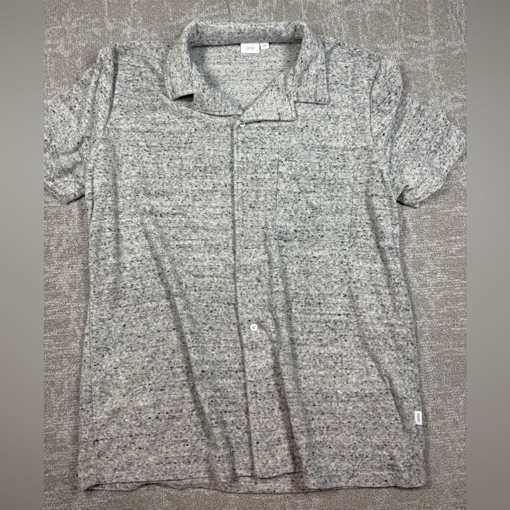 Onia Terry Camp Shirt Men's L Gray Short Sleeve Button Front Resort